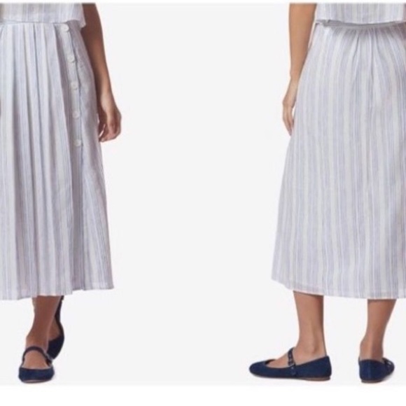 AVEC LES FILLES Striped Pleated Midi Skirt in White/Blue Size-10 - Picture 9 of 9